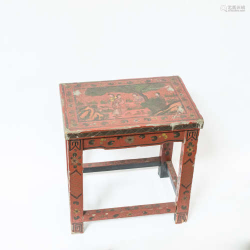 18-19th Antique Lacquer Wood Stool