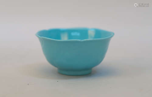 Chinese 18 century blue glaze cup with mark