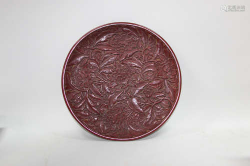 Chinese 18 century lacquer carved plate