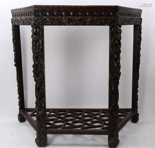 Chinese antique rosewood half table carved