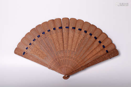 Chinese 19 century hard wood carved fan