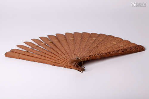 Chinese 19 century hard wood carved fan