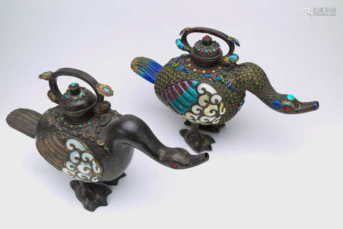 Pair of chinese cloisonne copper wild goose pot