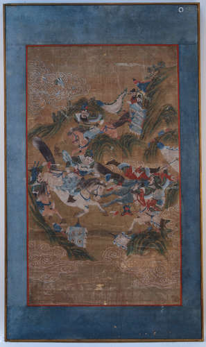 Chinese 18 century watercolor painting on silk with frame