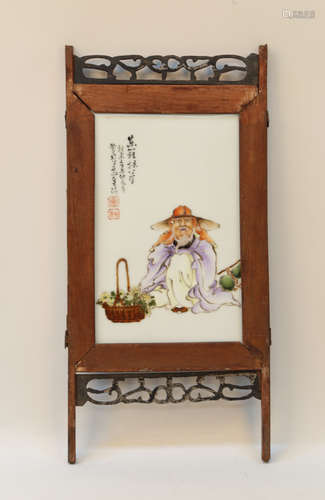 Chinese 20 century famille fose porcelain board with frame