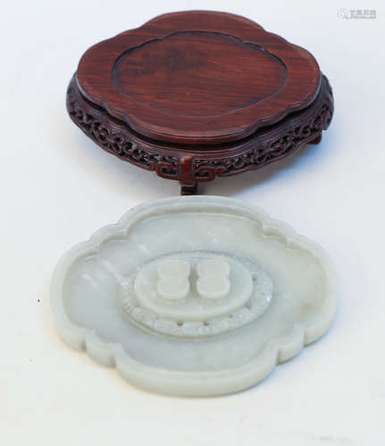 Chinese old white jade with rosewood holder