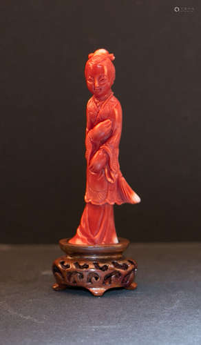 18 century antique chinese carved red coral statue figure sculpture