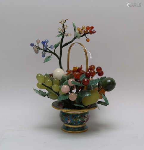 Cloisonne flowerpot with agate/crystal/jade flower