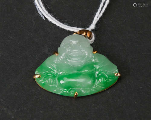 Hard jade buddha pendant with 14k buckle