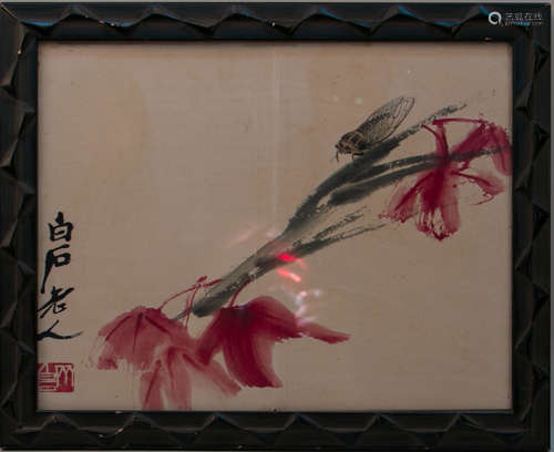 Chinese old watercolor painting on paper with QI Bai Shi's mark