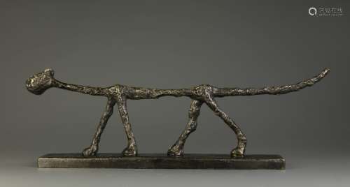 Bronze Sculpture of a Skiny Cat, Signed 