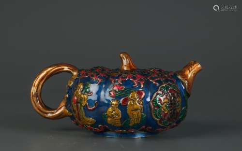 Chinese Qing Long Period Cloisonne Pumpkin Teapot