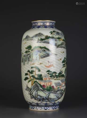 Chinese Porcelain Vase, Landscape Scene, Mark