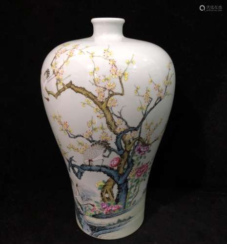 Chinese Famille Rose Porcelain Vase, Marked