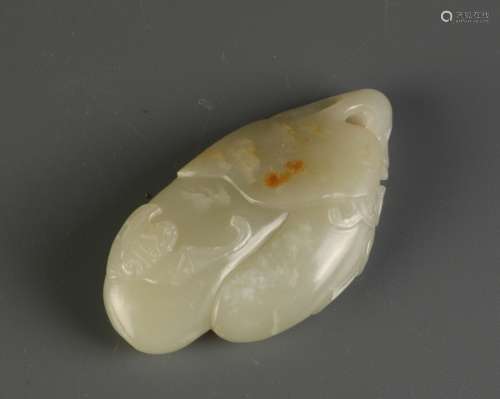 Chinese 19th C. Nephrite Jade Carving Bats & Fruit