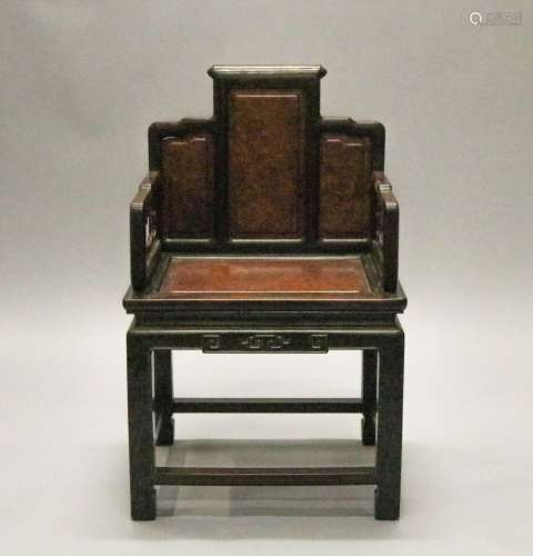 Chinese 19/20th Rosewood & Burdwood Chair