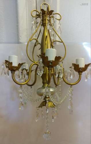Vintage Crystal 5 light Brass Chandelier