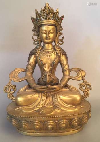 Chinese Gilt Bronze Buddha, Marked