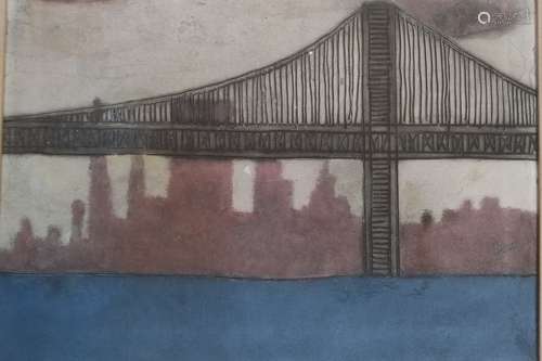 Oil on canvas of the Manhattan Bridge.