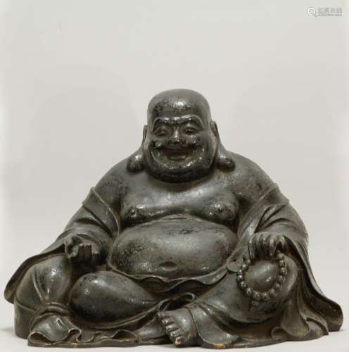 Large Antique Chinese Bronze Smiling Seat Buddha
