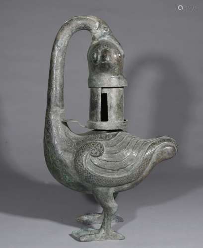 Chinese Archaic Bronze Oil Lamp