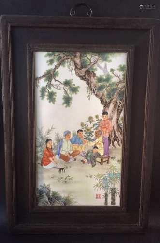 Chinese Famille Rose Porcelain Plaque, Marked