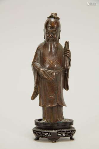 Chinese Bronze Figure w/ Wood Stand