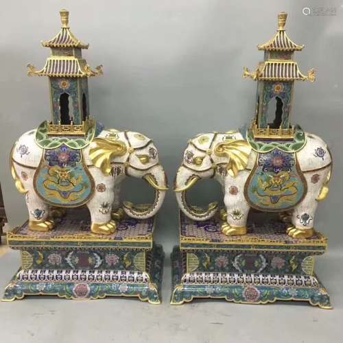Pair of Chinese Cloisonne Elephant