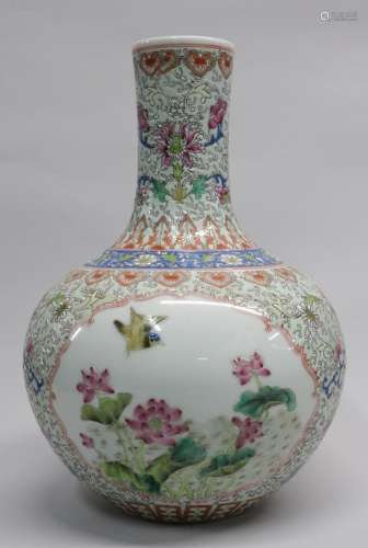 Chinese Famille Rose Porcelain Vase w/ Lotus