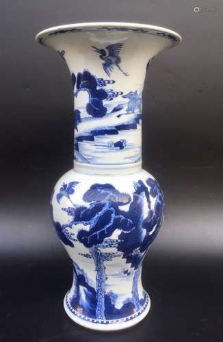 18/19th C. Chinese Blue/White Gu Formed Vase