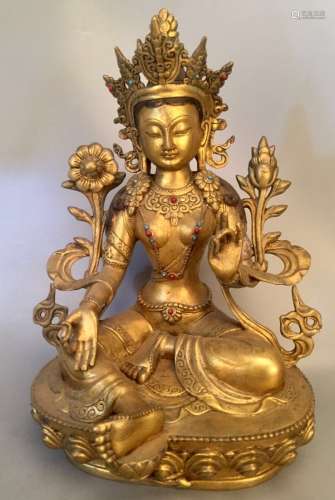 Chinese Gilt Bronze Buddha, Marked