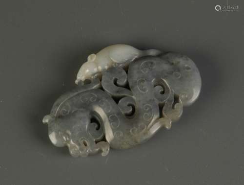 Chinese Grey and White Jade Carving of Dragon