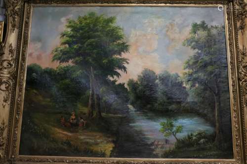 Large Oil on Canvas Painting Landscape and Trees