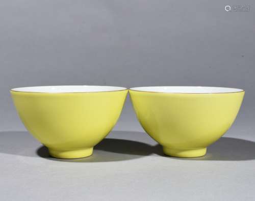 Pair of Chinese Yellow Glazed Porcelain Cups