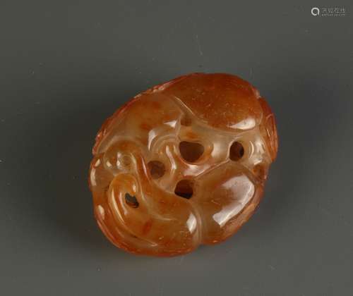 Chinese Agate Carving of Bat, Peach