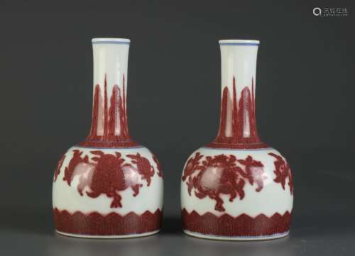Pair of Chinese Copper Red Blue/White Vase
