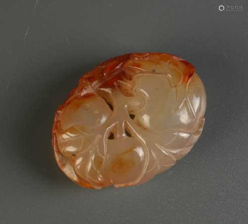 Chinese Agate Carving of Bird and Fruit
