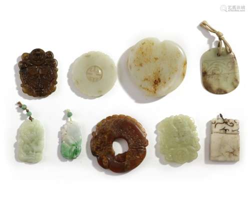 A group of nine Chinese jade objects