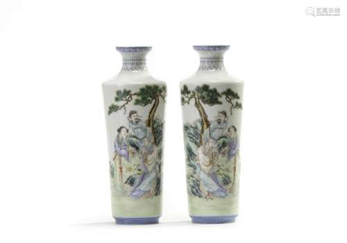 A pair of Chinese famille rose eggshell porcelain vases
