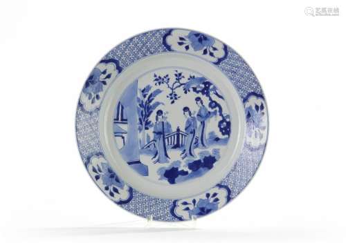 A Large Chinese blue and white 'ladies' plate