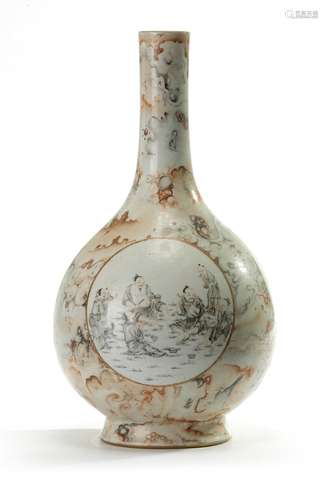 A Chinese imitation-marble en grisaille-decorated bottle vase