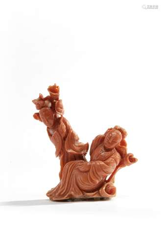 A Chinese coral carving of two ladies