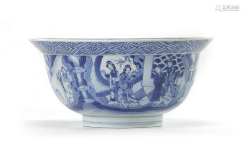 A Chinese blue and white 'Romance of the Western Chamber' 'klapmuts' bowl