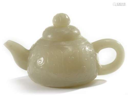 A Chinese pale celadon jade teapot and cover