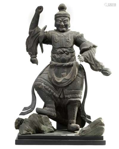 Wooden figure depicting the guardian deity Bishamon