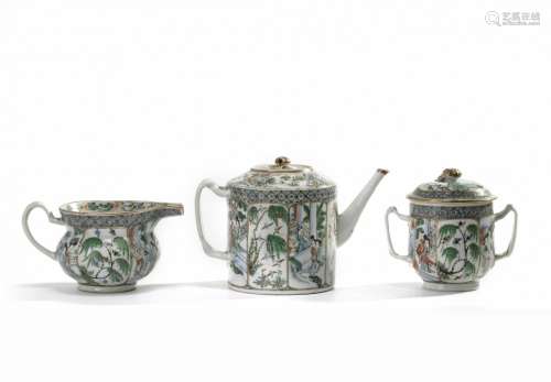 A Chinese famille rose Xixiang Ji three-piece teaset