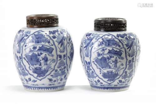 A pair of Chinese blue and white ovoid jars