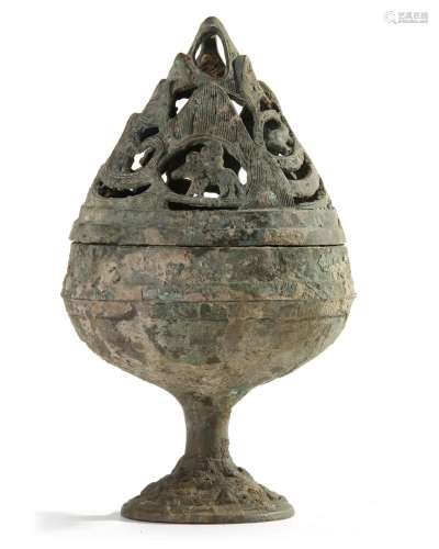 A Chinese bronze 'hill' censer and cover, boshanlu