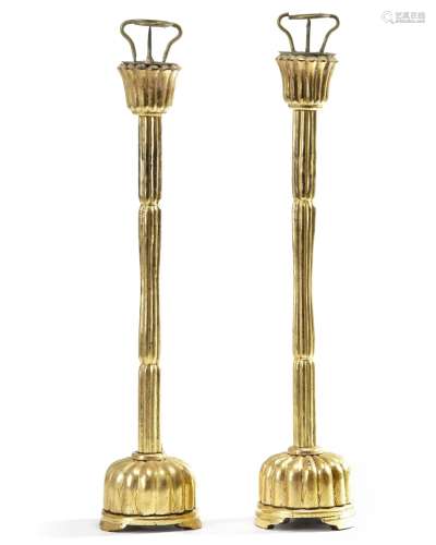 A pair of gilt Japanese candle-holders