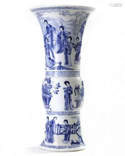 A large Chinese blue and white 'ladies' gu vase